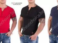Мъжка тениска от памук в три цвята с копчета на яката