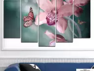 Декоративно пано за стена с розова орхидея и пеперуда
