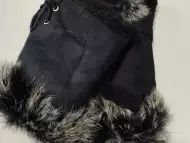 Дамски ръкавици велур в черен цвят със естествен косъм - 5
