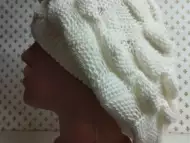 Дамска плетена шапка барета, бяла - 15
