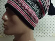 Мъжка плетена шапка със висящ ефект, шарена - 4