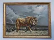 Приближава бурята - лъв, картина, живопис
