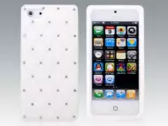 Бял силиконов калъф за iPhone 5 5s с камъни