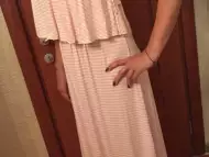 Намалена Розово и бяло дълга рокля