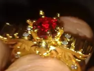 Внушителен пръстен с череп, криле и рубин