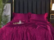 Burgundy Red Висококачествен Спален Комплект от Сатен 4 Част