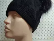 Дамска плетена черна шапка с две папулки - 19