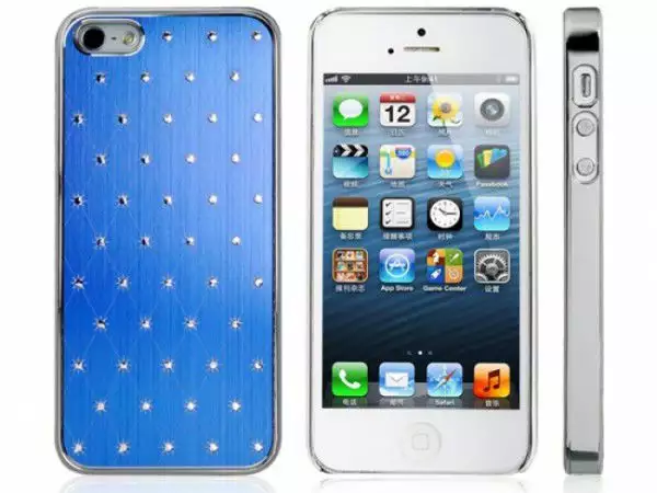 1. Снимка на Син пластмасов калъф с камъни за iPhone 5 5s.