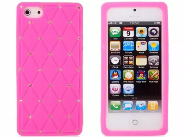 Розов силиконов калъф за iPhone 5 5s с камъни