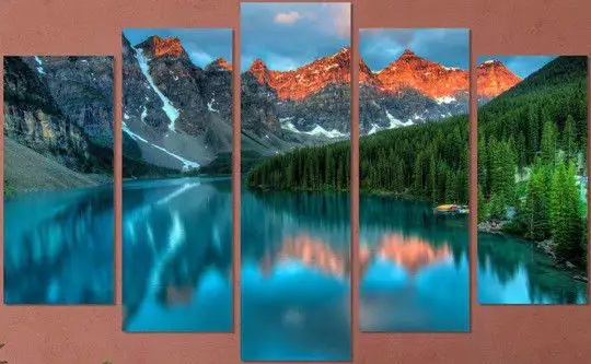 Картина пано за стена от 5 части - езерото Морейн в Канада - 