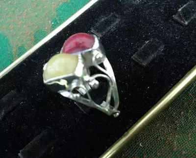5. Снимка на модел 188 Сребърен пръстен с 2 камъка топаз и нефрит Изключ