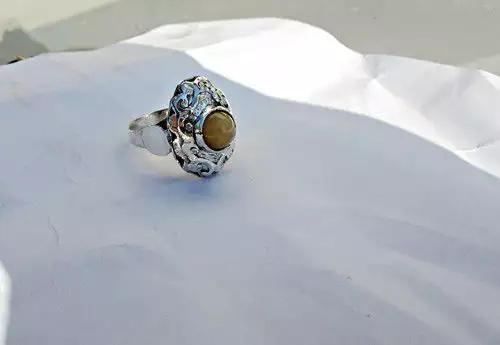 1. Снимка на модел 118 Сребърен пръстен с светло жълт красив нефрит