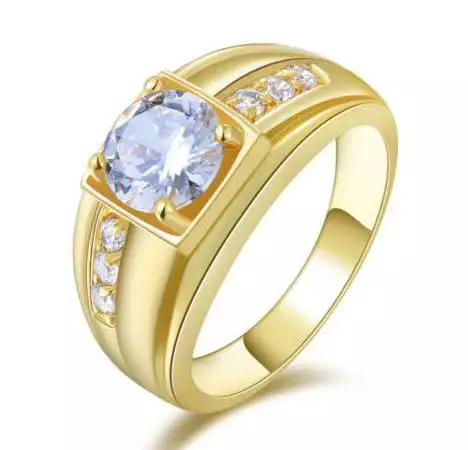 Позлатен мъжки дамски пръстен с красив камък цирконий