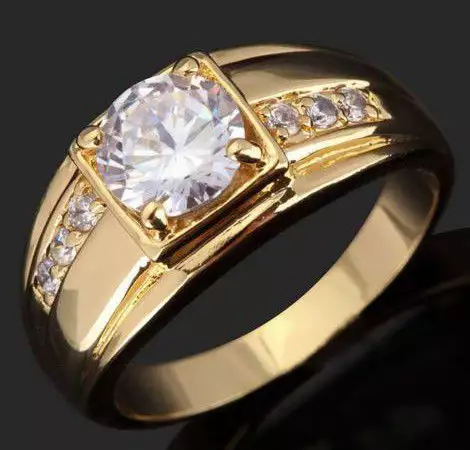 2. Снимка на Позлатен мъжки дамски пръстен с красив камък цирконий
