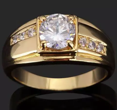 3. Снимка на Позлатен мъжки дамски пръстен с красив камък цирконий