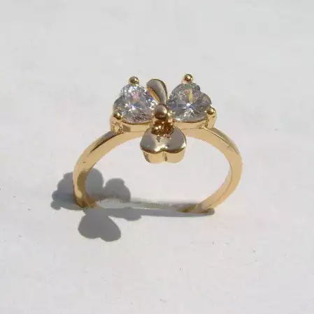 1. Снимка на Позлатен женски пръстен с два камъка Циркон 14к злато