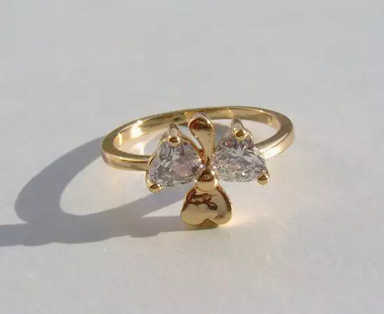 Позлатен женски пръстен с два камъка Циркон 14к злато