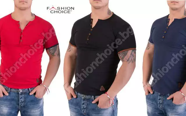 1. Снимка на Мъжка тениска от памук в три цвята с копчета на яката