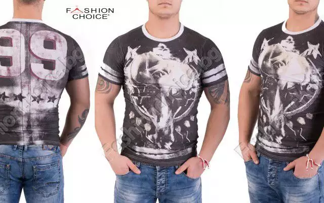 1. Снимка на Ефектен модел мъжка тениска с обло деколте и щампи