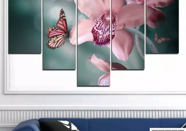 3. Снимка на Декоративно пано за стена с розова орхидея и пеперуда