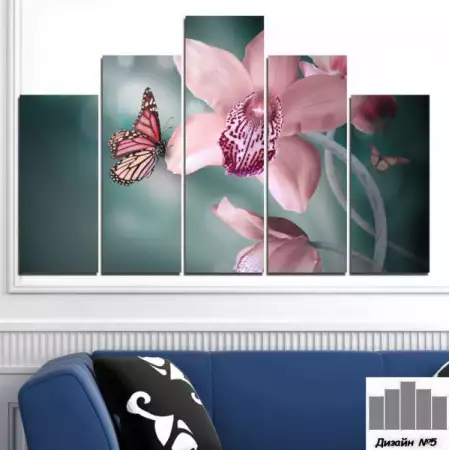 2. Снимка на Декоративно пано за стена с розова орхидея и пеперуда