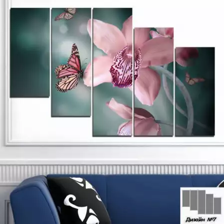 4. Снимка на Декоративно пано за стена с розова орхидея и пеперуда