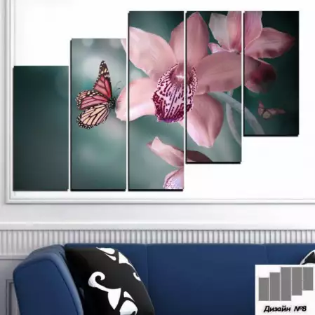 5. Снимка на Декоративно пано за стена с розова орхидея и пеперуда