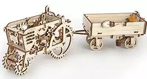 3D механичен пъзел Ugears трактор с ремарке