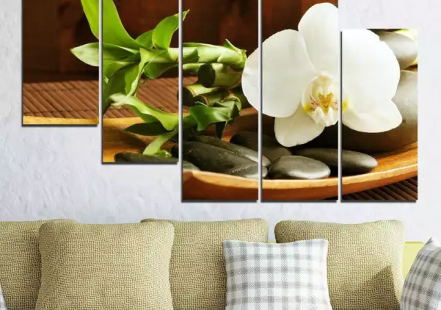 4. Снимка на Декоративно пано за стена с бяла орхидея, Дзен камъни и бамб