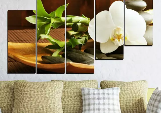 5. Снимка на Декоративно пано за стена с бяла орхидея, Дзен камъни и бамб