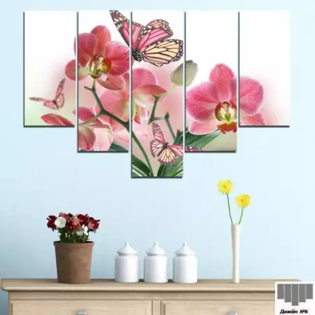 3. Снимка на Декоративно пано за стена от 5 части - Рисувана розова орхид