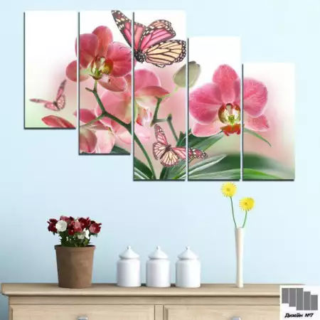 4. Снимка на Декоративно пано за стена от 5 части - Рисувана розова орхид
