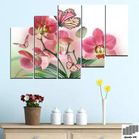 5. Снимка на Декоративно пано за стена от 5 части - Рисувана розова орхид