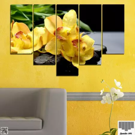 3. Снимка на Декоративно пано за стена от 5 части с жълта орхидея и Дзен
