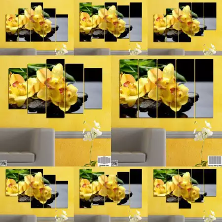 6. Снимка на Декоративно пано за стена от 5 части с жълта орхидея и Дзен