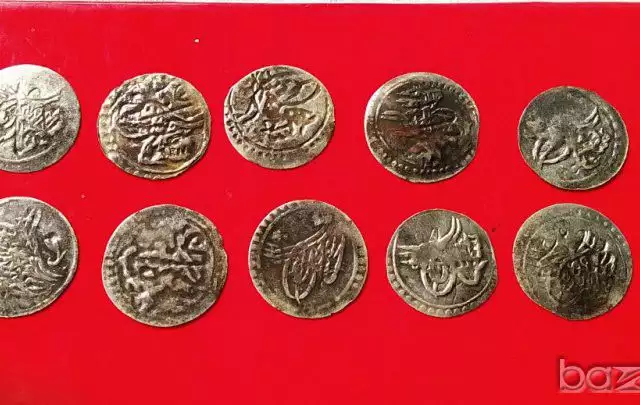 1. Снимка на Сребърни стари 10 бр. турски монетки