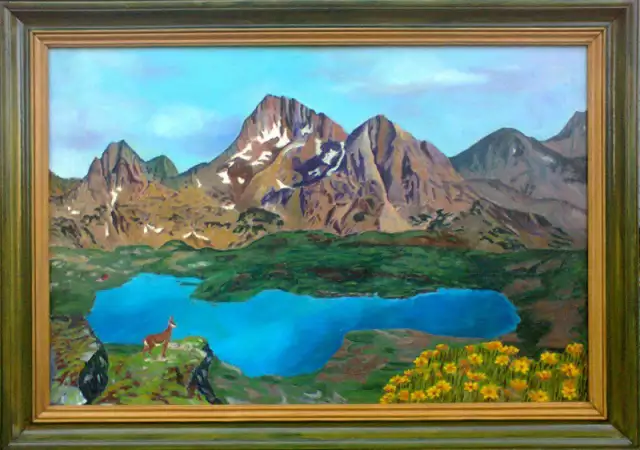 1. Снимка на Пирин планина - Тевното езеро с връх Каменитица, живопис