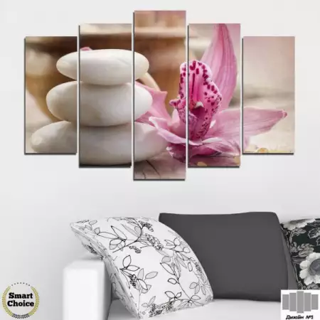 1. Снимка на Декоративно пано за стена от 5 части с орхидея и бели Дзен к