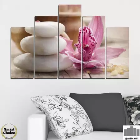 2. Снимка на Декоративно пано за стена от 5 части с орхидея и бели Дзен к