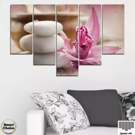 3. Снимка на Декоративно пано за стена от 5 части с орхидея и бели Дзен к