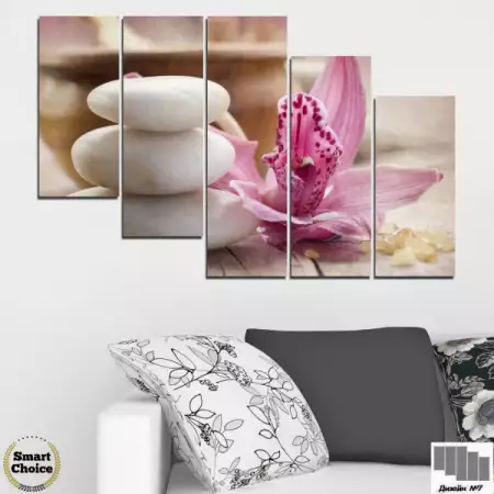4. Снимка на Декоративно пано за стена от 5 части с орхидея и бели Дзен к
