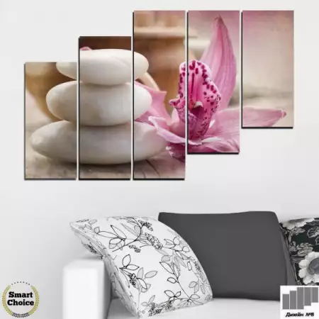 5. Снимка на Декоративно пано за стена от 5 части с орхидея и бели Дзен к