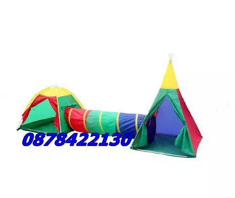 1. Снимка на Комплект Индианска детска занимателна палатка с тунел