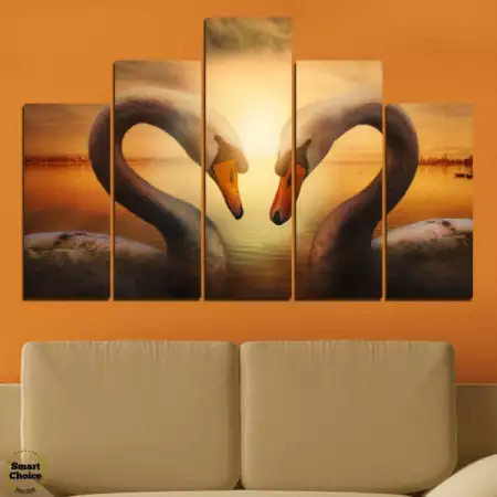 7. Снимка на Декоративно пано за стена от 5 части - Сърце от лебеди