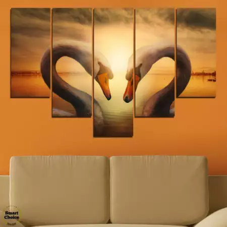 8. Снимка на Декоративно пано за стена от 5 части - Сърце от лебеди