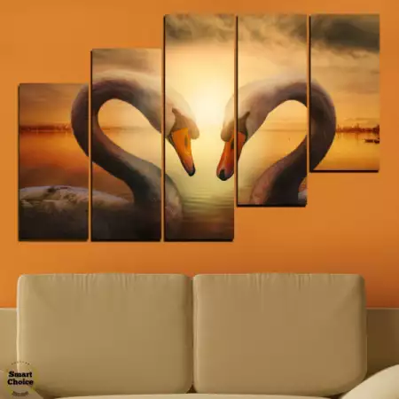 10. Снимка на Декоративно пано за стена от 5 части - Сърце от лебеди