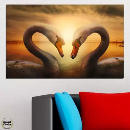 2. Снимка на Картина пано за стена от 1 част - Сърце от лебеди - HD - 725 - 1