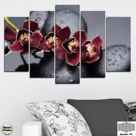 2. Снимка на Декоративно пано за стена с лилава орхидея и Дзен камъни - H