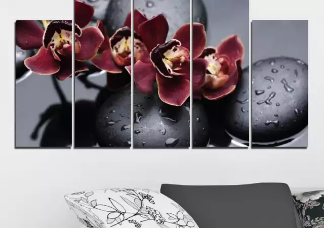 3. Снимка на Декоративно пано за стена с лилава орхидея и Дзен камъни - H