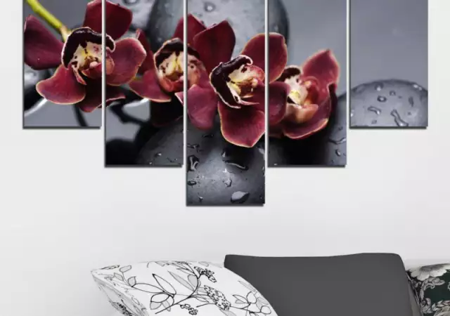 4. Снимка на Декоративно пано за стена с лилава орхидея и Дзен камъни - H